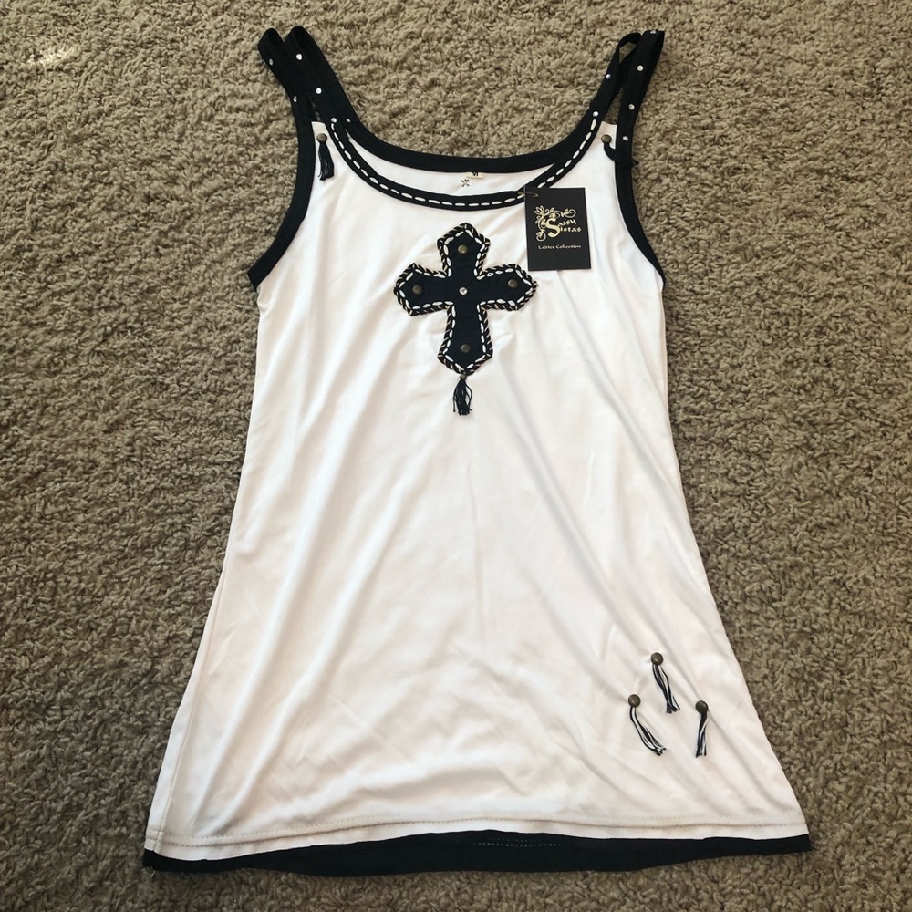 Studded and embellished tank top